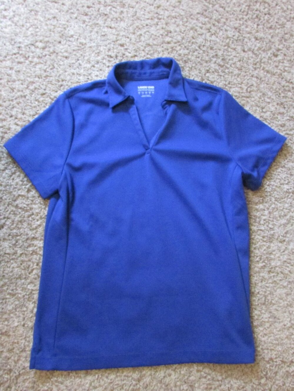 NWOT Lands End Outfitters Medium Royal Blue VNeck Polo Shirt Collar Textured